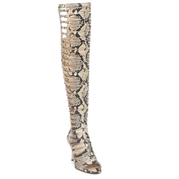 Vince Camuto VC-CHAENDRA BLACK WHITER SNAKE size 6M over the knee boot - Picture 10 of 10